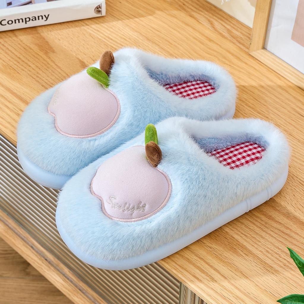 Apple Cotton Slippers 2025 Autumn and Winter New Indoor Home Fleece Warm Couple Thick-soled Plush Cotton Shoes