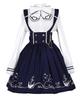 Lolita Long Sleeve Blouse High Waist Skirt Ribbon Tie Sailor Collar Claroli Costume Photo Shoot Cosplay Navy 4 Piece Set [Lady Lazy] (S)