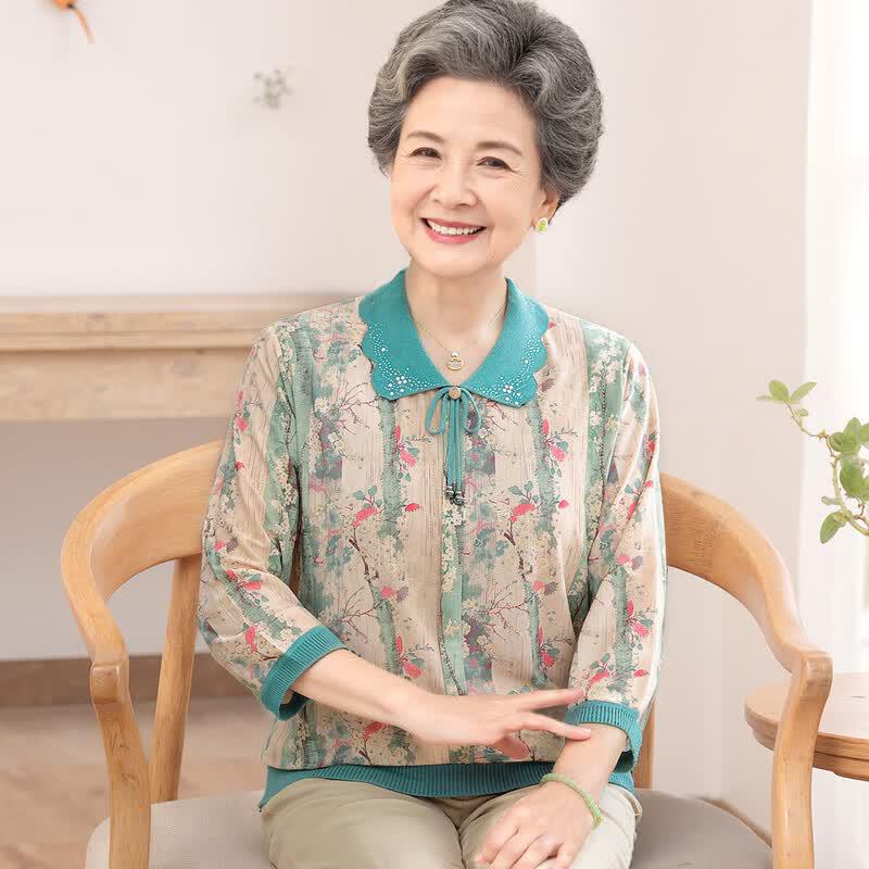 Mrs. Datang Breathable Knit Blouse for Senior Women 4XL