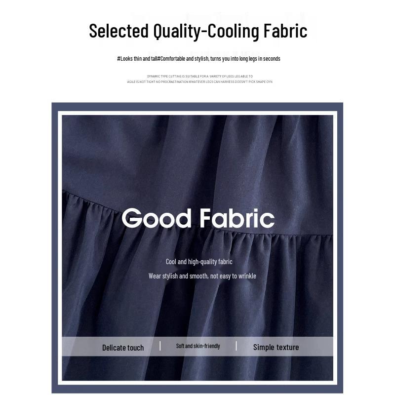 Jupe Midi Trapèze Style Preppy Bleu Marine - Taille Haute Rétro pour Printemps/Été 2025