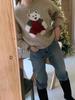 Korean Dongdaemun Cute Bear Pattern Loose Knit Sweater Coat for Women