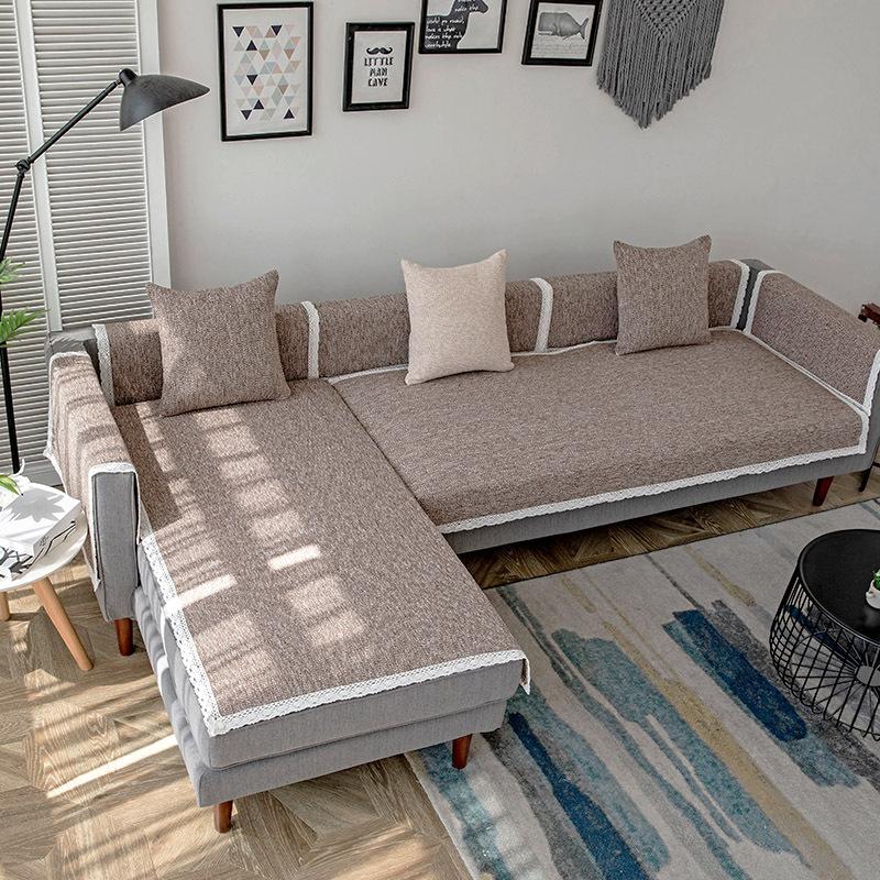 Sofa Cushion Nordic Simple Cotton and Linen Solid Color Four Seasons Universal Non-Slip Cushion Household Modern Fabric Sofa Cover Slipcover