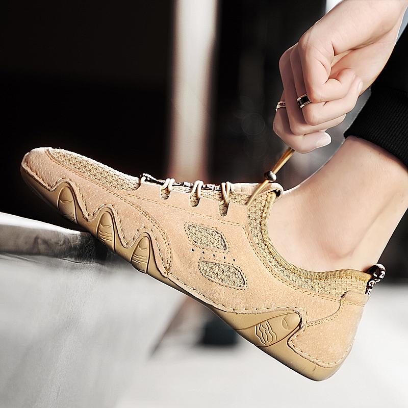 Fashion Summer Men Leather Casual Shoes for Men Flats Comfortable Sneakers Lightweight Walking Shoes Men's Casual Breathable Mesh Shoes