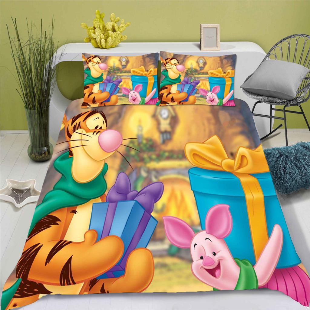 Ensemble de housse de couette Winnie l'Ourson Tigrou Pour Lits d'Enfants 3D Taille King Size Ensembles de couettes 100% Polyester