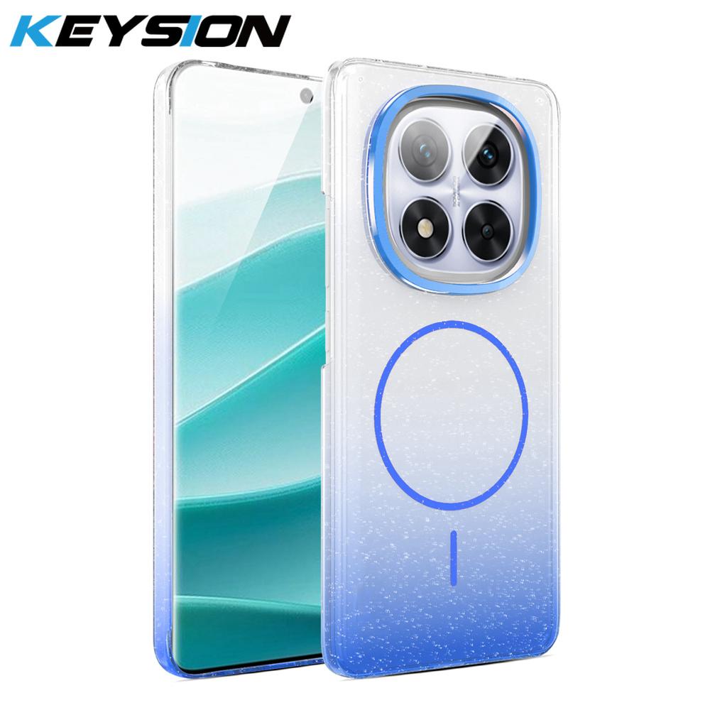 KEYSION Luxuriöse magnetische Handyhülle mit Farbverlauf und Glitzer für Redmi Note 14 Pro+5G 14 4G, stoßfeste Hart-PC-Rückabdeckung für POCO X7 5G