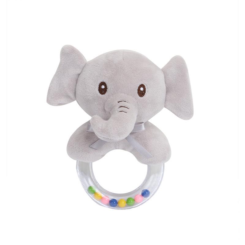 BBSKY Baby Plush Animal Rattle Toy with Colorful Beads and Round Handle