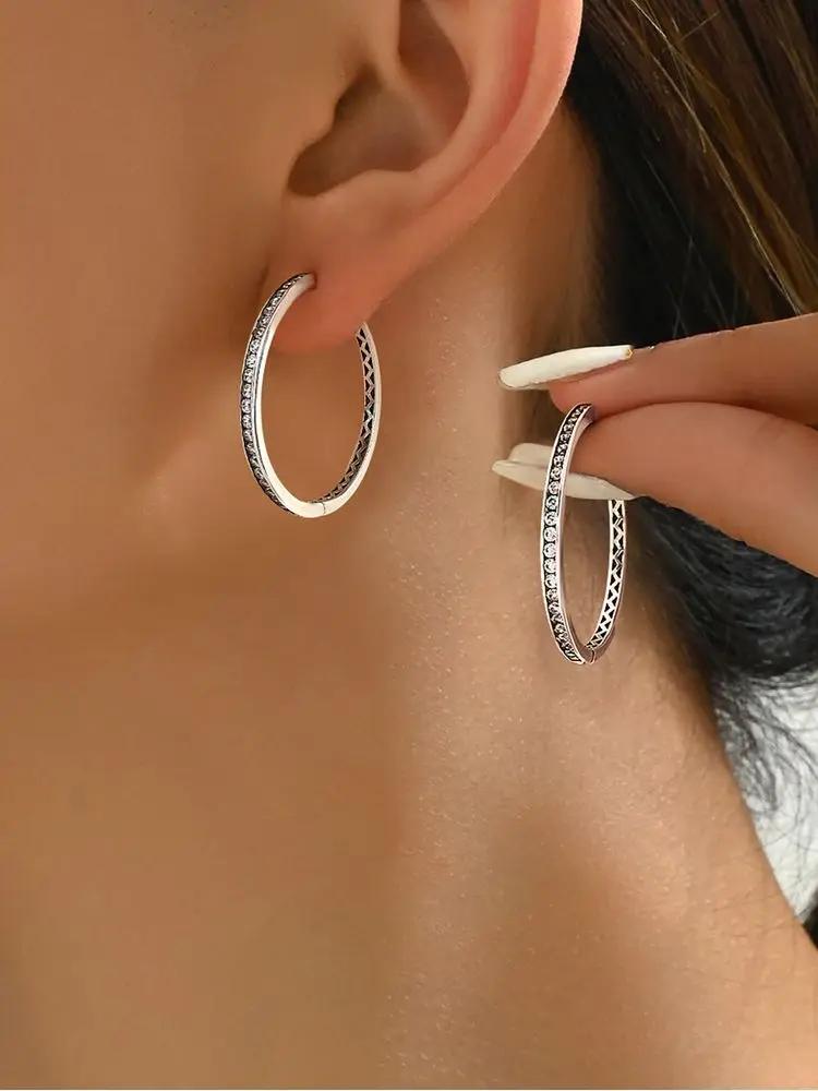 925 Sterling Silver Fashion Exquisite Full Zircon Hoop Earring For Women Engagement Wedding Luxury High Quality Fine Jewelry