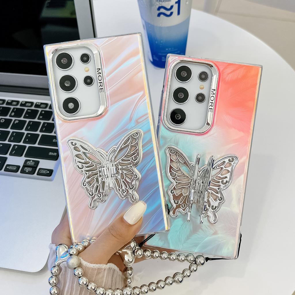 Samsung S25ultra Phone Case Laser Electroplating S24 All Inclusive Butterfly Bracket Bracelet A56 Hard Case