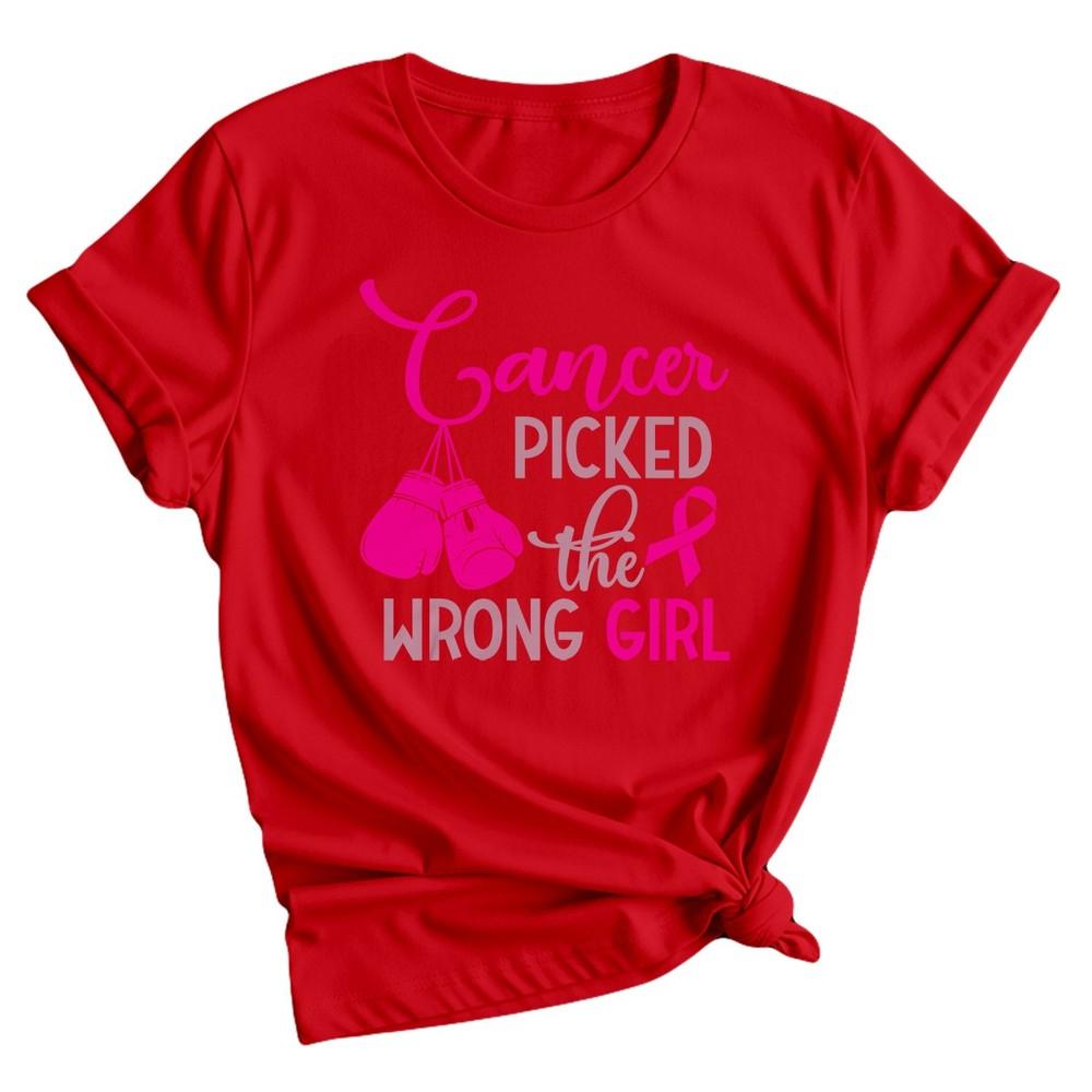 Breast Cancer Picked The Wrong Girl Awareness Fight Pink Ribbon Unisexs TShirt S