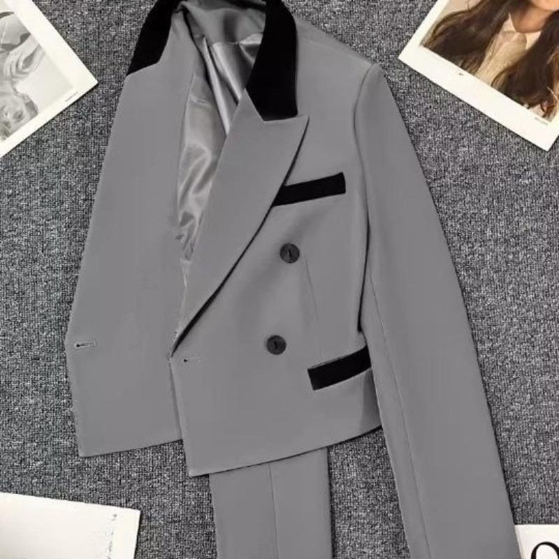 Spring Autumn Fashion Short Gray Blazer for Women Slim Fit Casual Trendy Office Wear