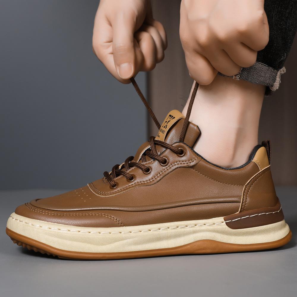 Board Shoes Leather Shoes Trend Versatile Casual Shoes Fashion White Shoes Breathable Casual Men's Leather Surface Sports Shoes Men's Shoes