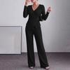 Women's Two Piece Outfit Long Sleeve V-Neck Button Top with Wide Leg Pants and Chest Buttons