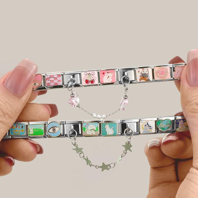Fashion Golden 26 Letters A-Z Italian Links Charm Beads 9mm Stainless Steel Bracelet Jewelry DIY Hand Making