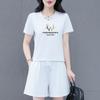 Women's Crew Neck Short Sleeve Letter Print Loose Fit Cotton Tracksuit Short Sleeve Top Elastic Waist Short Pants