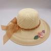Summer Women's Hats for Tourism UV Protection, Sun Shading Printed Chains Large Brims Women's Knitted Hats