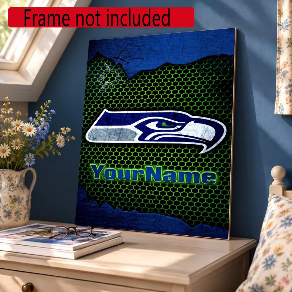 Seattle Seahawks Customize Your Name Diamond Painting Round Diamond Diy Frameless Holiday Artwork Suitable For Home Office Wall Decoration