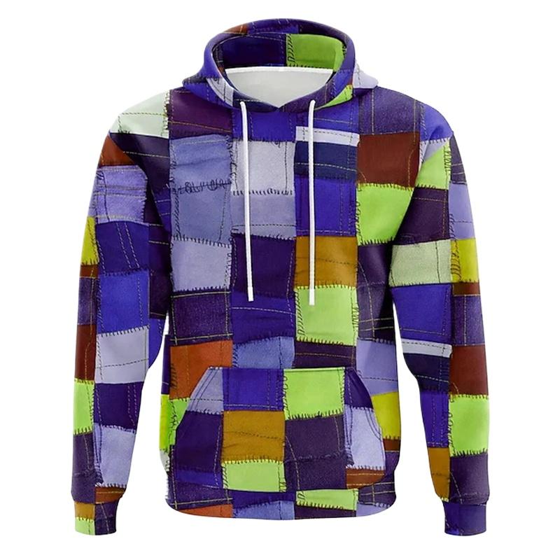 Men's Hoodie 3D Printed Simulation Sewing Plaid Sweatshirts Fashion Men's Clothing