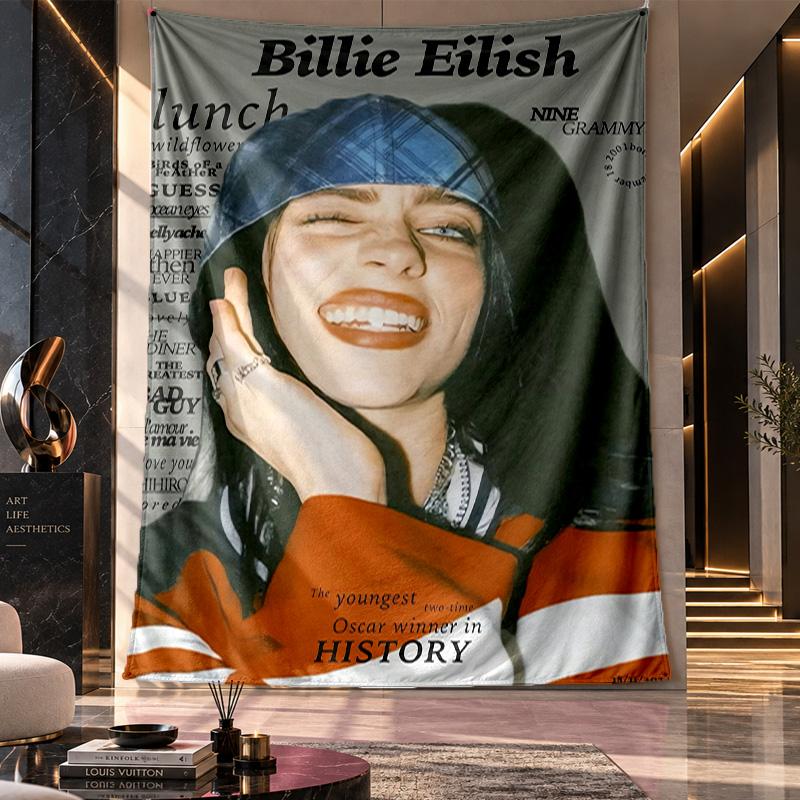 Wall Hanging Tapestry,Billie Eilish Printed Fabric Backdrop For Dorm Room Party Decoration
