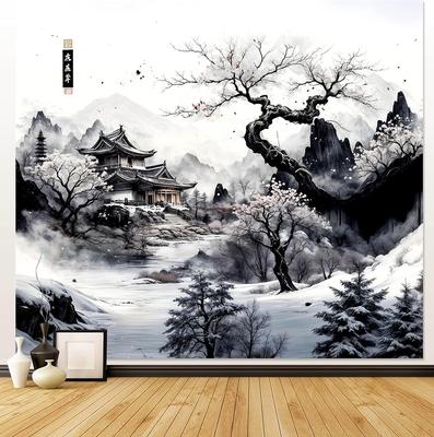 Japanese TapastryCherry Blossom Wall TapestryBlack and White BackdropJapanese Wall Art Anime Cherry Blossom Tree Wall Decor