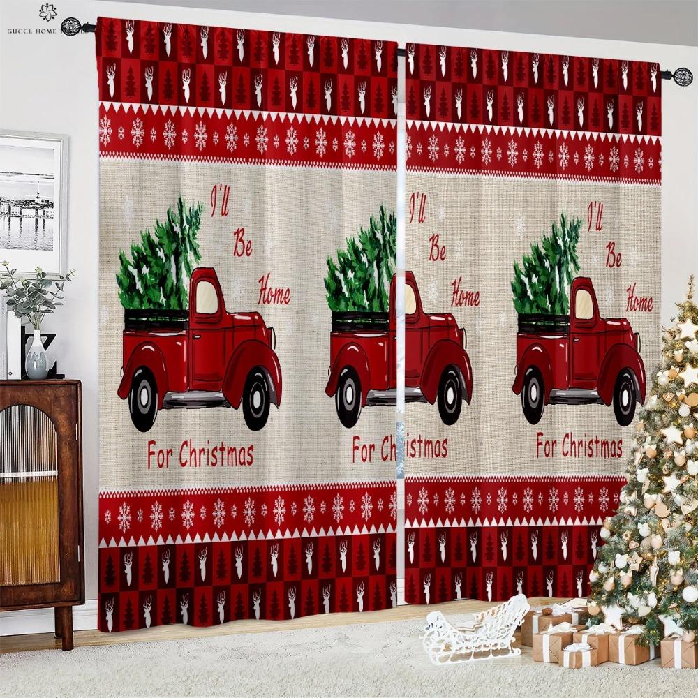 Czerwony samochód choinka 3d drukowane zasłony kieszonka na pręt z włókna poliestrowego pokój dziecięcy restauracja dekoracja świąteczna zasłony