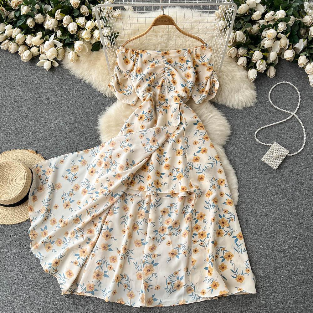 Floral Print Maxi Dress Summer Women Off Shoulders Short Sleeve Party Club Robe Femme Long Dresses Holiday