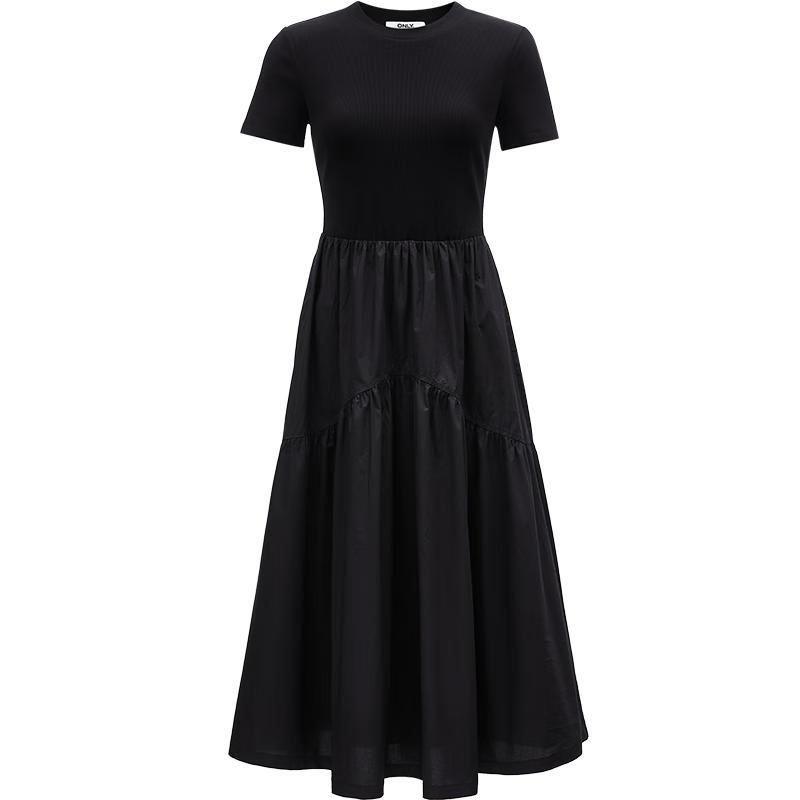 

ONLY 2025 Spring Elegant Solid Patchwork Short-Sleeve Long Dress M