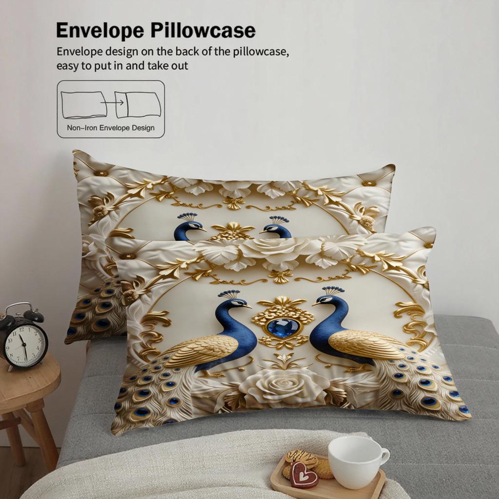 Peacock Floral Bedding Set Cream Gold Blue Peacock And Rose Pattern Duvet Cover Pillowcases For Bedroom Decor