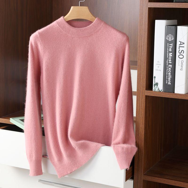 

Осенне-зимний свитер с полувысоким воротником из 100% чистого кашемира для женщин, новый пуловер, свободный, утолщенный свитер, вязаный базовый свитер Leather pink 3XL