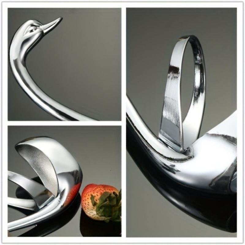 6pcs Set Stainless Steel Fruit Fork  Dessert Fork, Cake Two Tooth Fork, Creative Swan Base Tableware Storage Rack