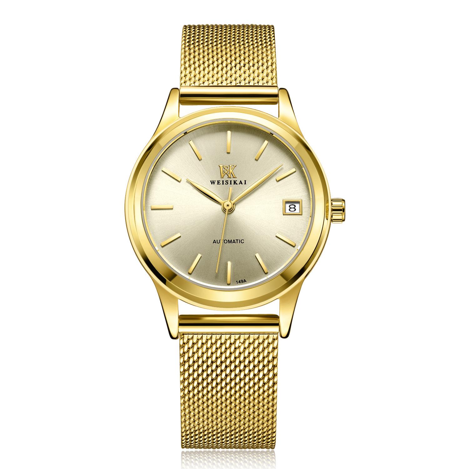 

WEISIKAI 149A Женские часы Новые роскошные женские часы высшего бренда с коробкой Водонепроницаемые светящиеся календари Автоматические женские механические часы белый