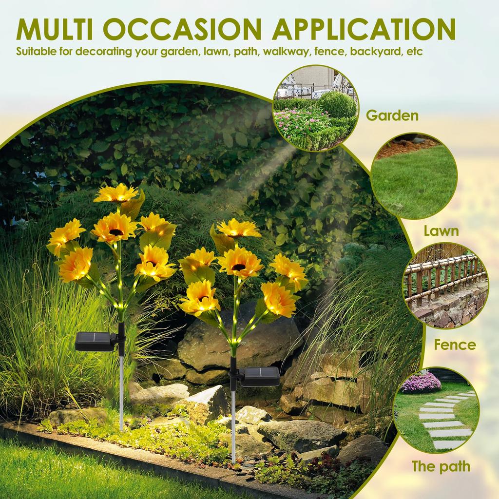 2Pcs 6 Heads LED Solar Sunflowers Flower Light Waterproof Auto On/Off Outdoor Garden Lawn Decoration Lamp Landscape Light