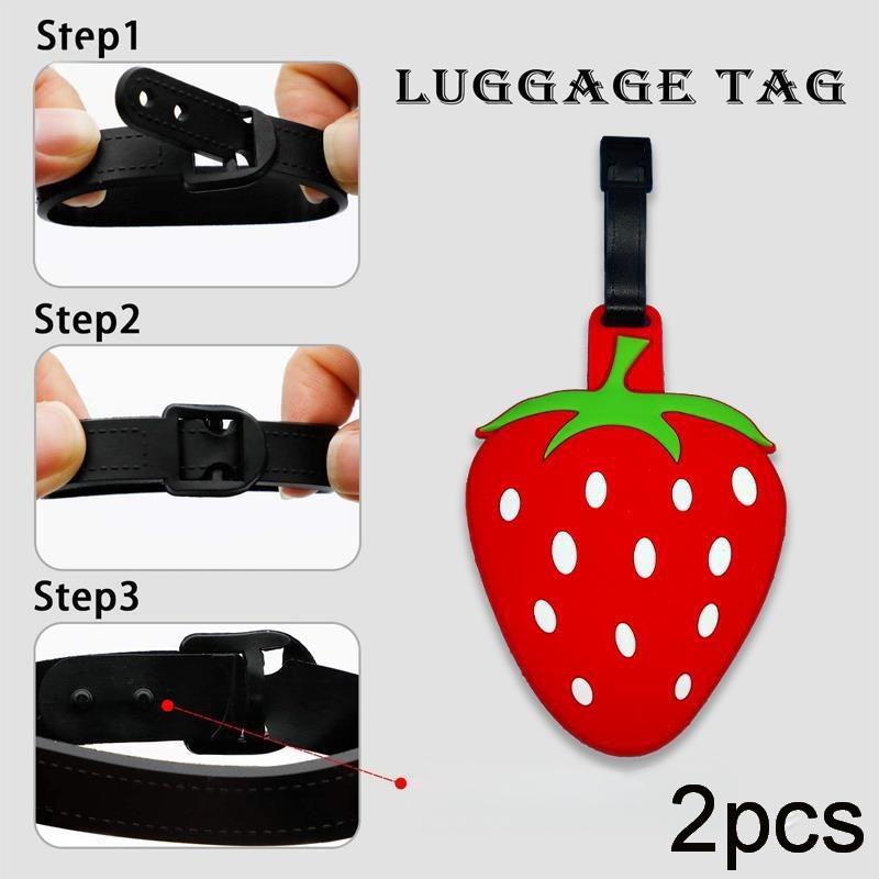 2 Stück Erdbeerform Kofferanhänger Kreativer Personalisierter Hängeanhänger Aufhänger Reise Bordkarte Neuer PVC Weicher Gummi Kofferanhänger