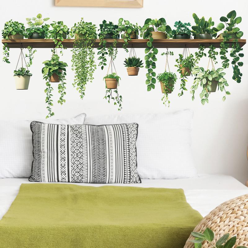 Hanging Green Potted Plants Wall Decal Realistic Look Removable Design For Bedroom Living Room Office Home Decor
