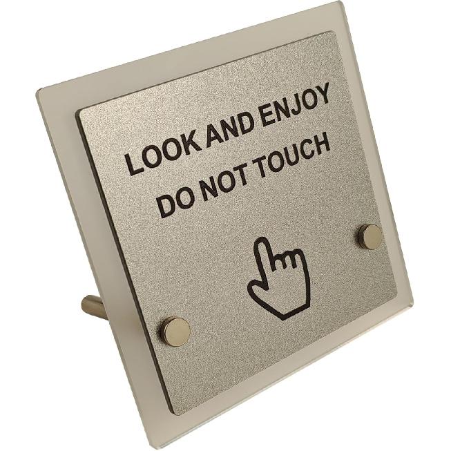 Do Not Touch Signs Look and Enjoy for Business Tabletop Vertical Stand (Wooden Tabletop)