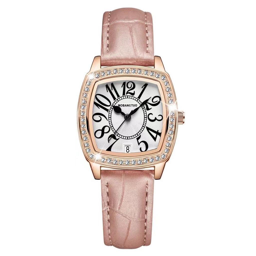 Square Women'S Watch Digital Scale With Date Small Square Watch Retro Coffee Belt Waterproof Fashion Women'S Watch