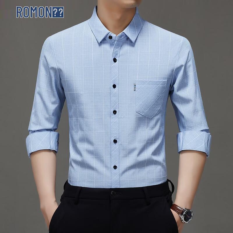 ROMON Men s Plaid Long-Sleeve Casual Shirt 52