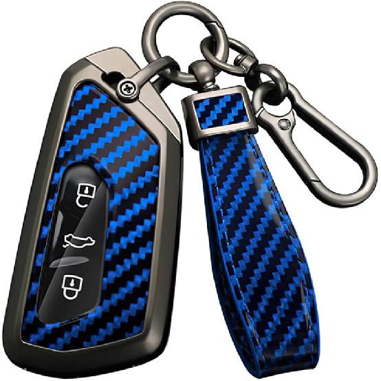 HIBEYO Smart Car Key Fob Cover for VW Volkswagen ID3 ID4 MK8 Golf 8 GTI Skoda Octavia Accessories with Keychian PVC Carbon Fiber Texture Key Case for
