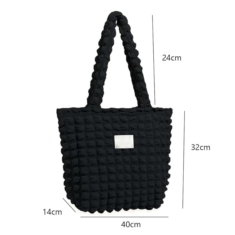 [EOMECUIGAO] Popcorn Bag Tote Bag Ladies With Zipper Shoulder Bag Large Capacity Popularity Commute Quilted Tote Bag (black)