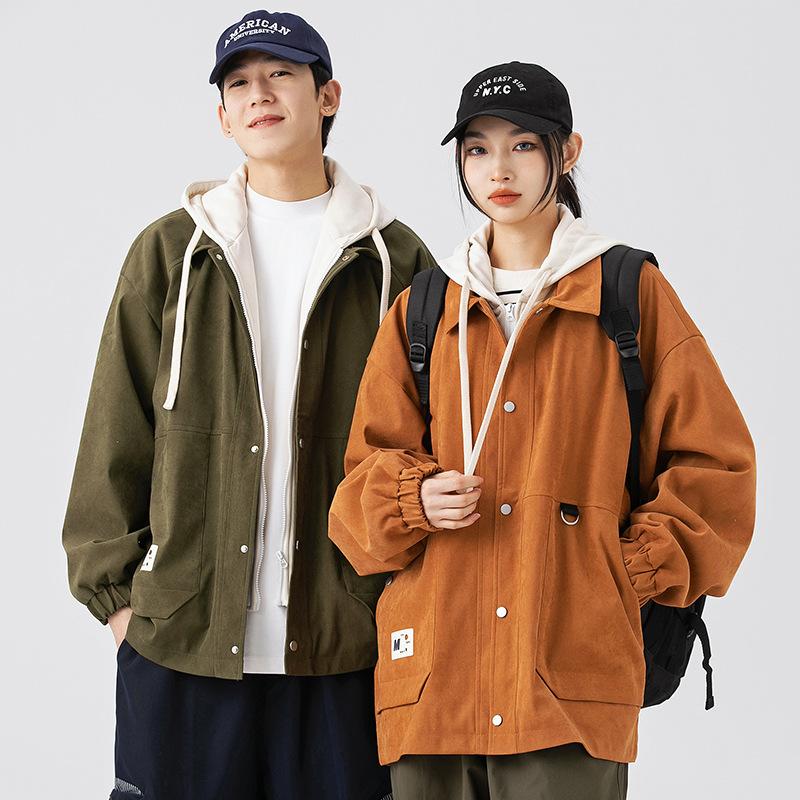 Spring and Autumn New Jacket Hooded Fake Two-piece Trendy Loose Casual Jacket Workwear Couple Fashion Jacket Men