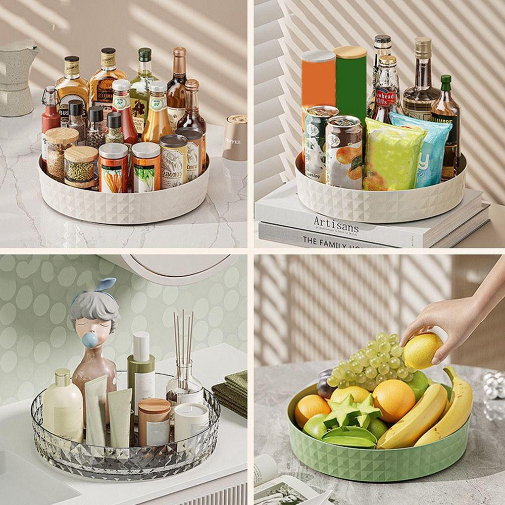 Plastic 360° Rotating Kitchen Spice Rack Non-Slip Fruit Plate Tray Cabinet Organizer  Desktop
