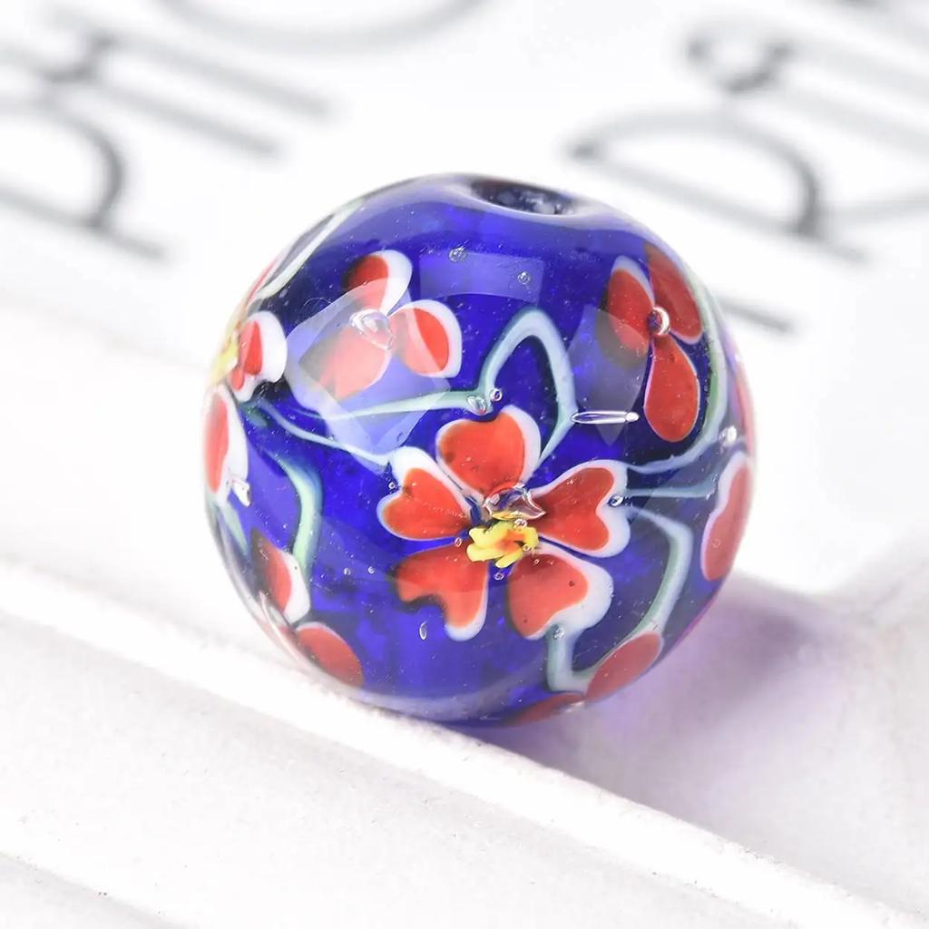 2 buc 20mm Margele Rotunde Mari Handmade Floare Lampwork Sticlă Margele Libere pentru Accesorii de Fabricare Bijuterii DIY Artizanat Descoperiri