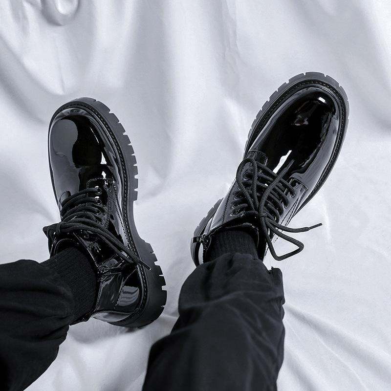 mens casual business office dress platform boots black stylish patent leather shoes  designer cowboy boot cool ankle botas
