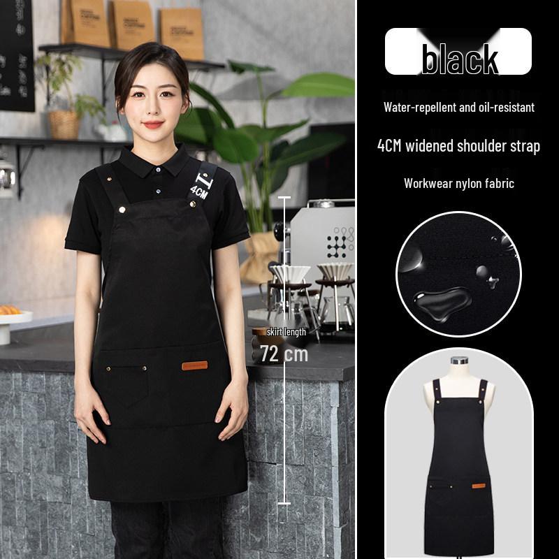 2026 Black Waterproof Waist Apron: Catering, Coffee, Milk Tea - Printed Logo, Oil-Proof, Hotel & Kitchen Use