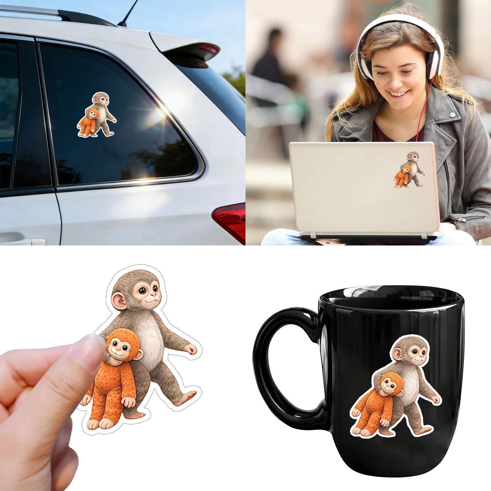 

3-inch Cute Monkey Vinyl Sticker For Laptop, Water Bottle, Phone, Car Glass, Raincoat One Size