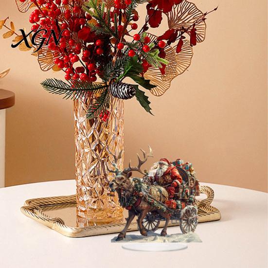 Retro Xmas Fairy Tale Scene Christmas Santa Claus Ornament, Reindeer Acrylic Decoration, Indoor Holiday Ornament Display Double Sided Desktop