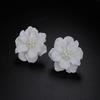 Fashion Women Girl Inlay Beads Simulated Pearl Stud Earrings Big White Flower Camellia