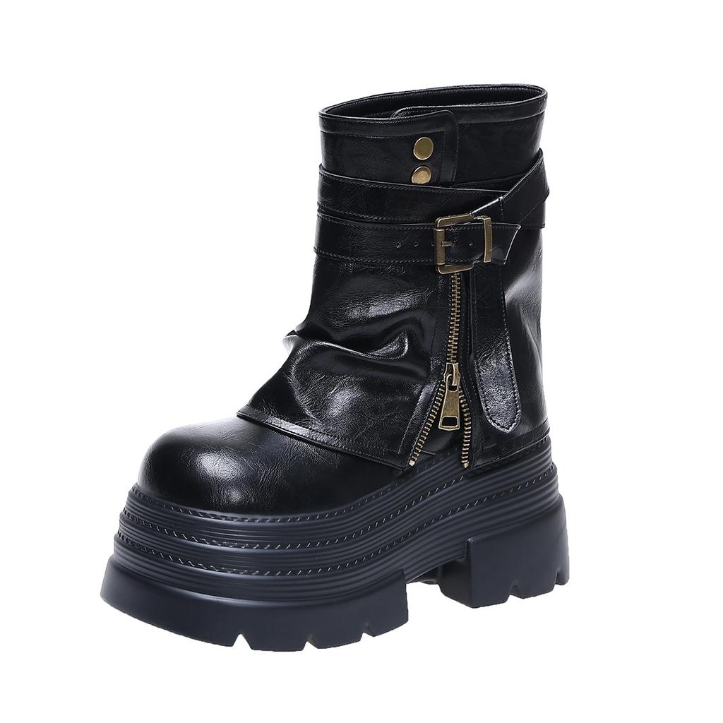 10Cm British Thick-soled Ultra-high Muffin Trousers Boots Women's Martin Boots 2025 Autumn New Small Popular Short Boots