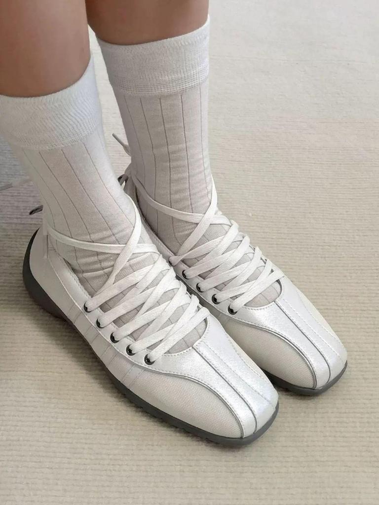 In-Stock Women's German Training Shoes: 2025 Autumn Korean Square Toe, Cross Strap Ballet Sneakers