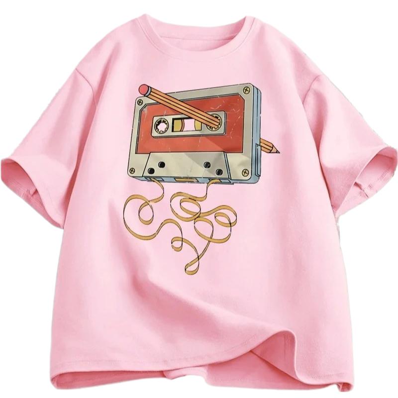 

Casual Shortsleeved Tshirts Printed with Cassette Tape Designs From The 80s 90s Featuring 80s Music Retro and Harajuku Style 4XL