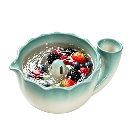 Multifunctional Kitchen Basin Ceramic Berry Bowl with Strainer Holes, Self-Spinning Vortex Design, Fruit Washing Rinse for Berries Vegetables Colander